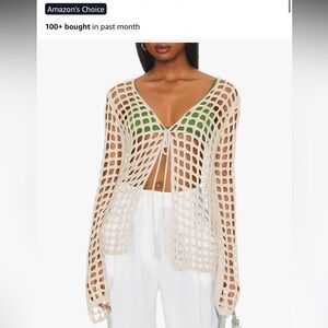 Elegant Beige Open-Knit Women's Blouse